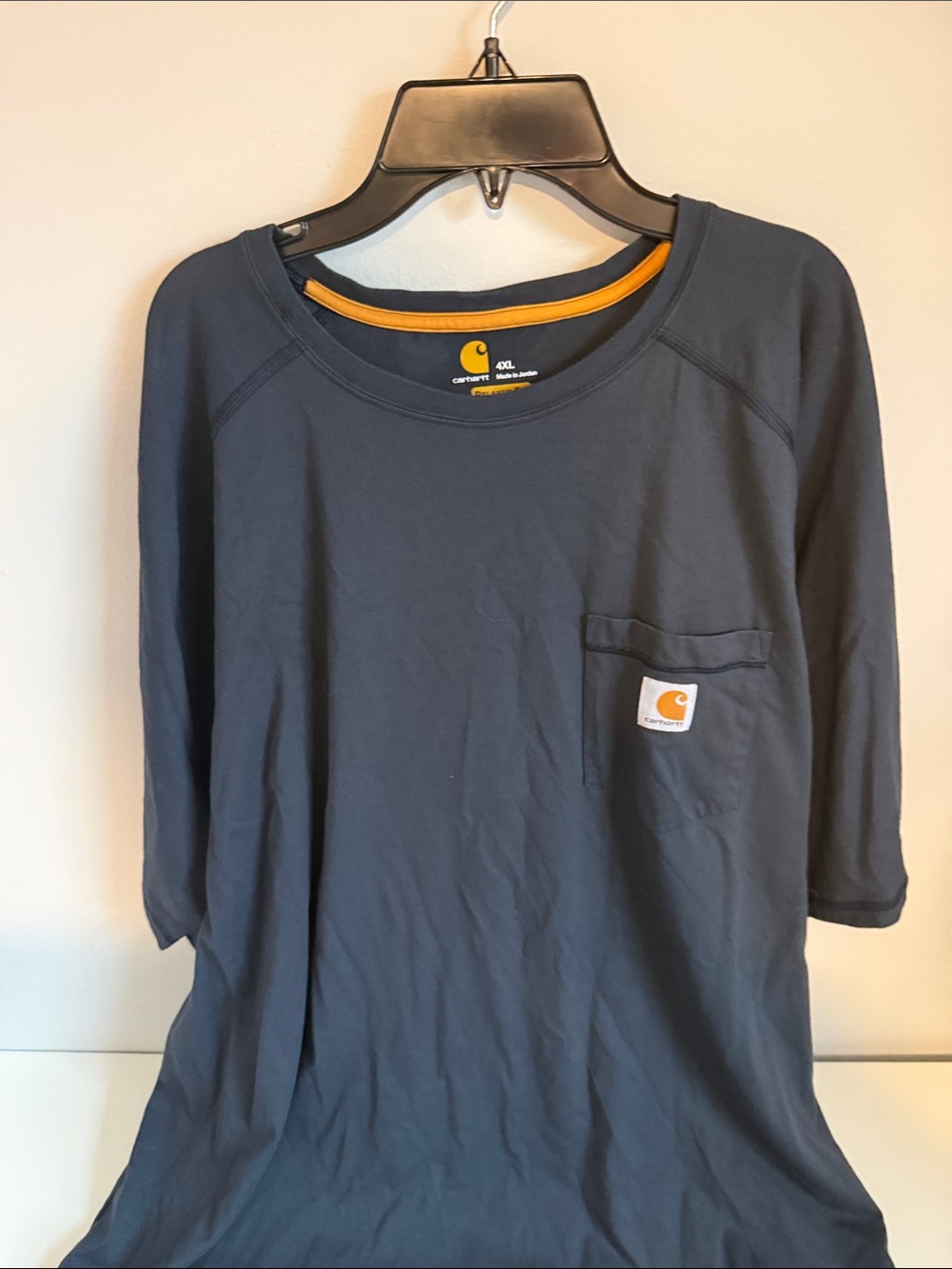 Carhartt Long Sleeve Navy Pocket Tee with Gold Trim